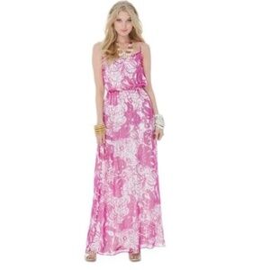 Lilly Pulitzer Deanna Silk Metallic Pink Floral Maxi Dress, Size Large